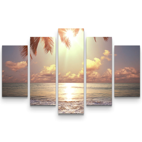 East Urban Home 5-tlg. Leinwandbilder-Set Tropischer Sandstrand mit